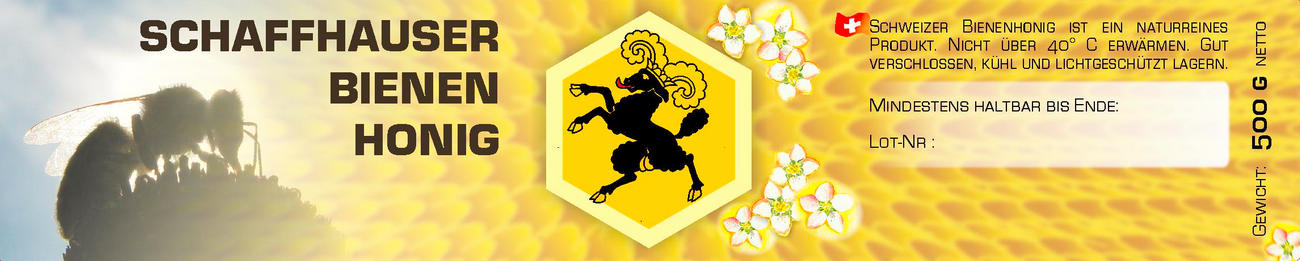 Honigetikette Schaffhauser Bienenhonig zugespitzte Waben